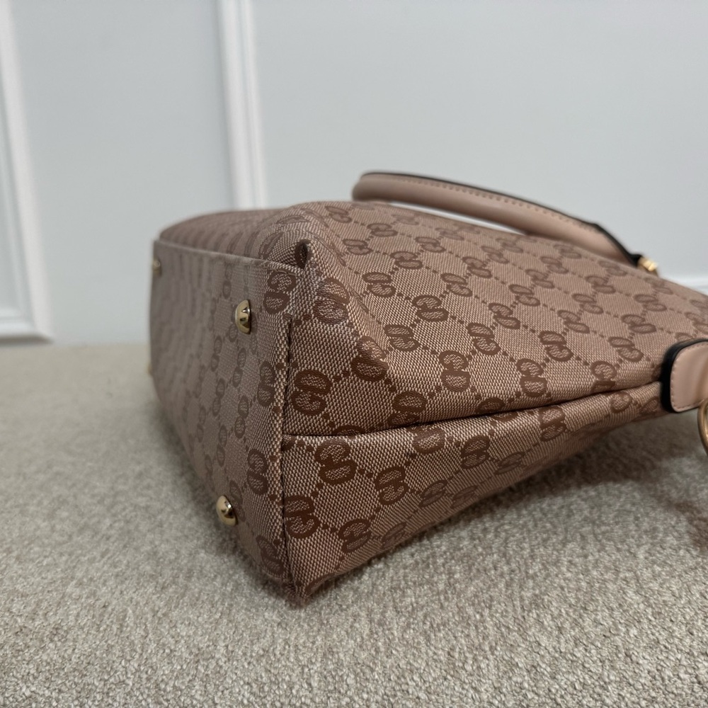 Chic Brown Satchel with Logo Pattern - image 7